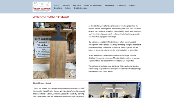 Screenshot of the Shed Oxford website