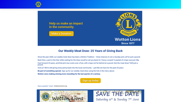 Screenshot of the Wotton Under Edge Lions Club(cio) website