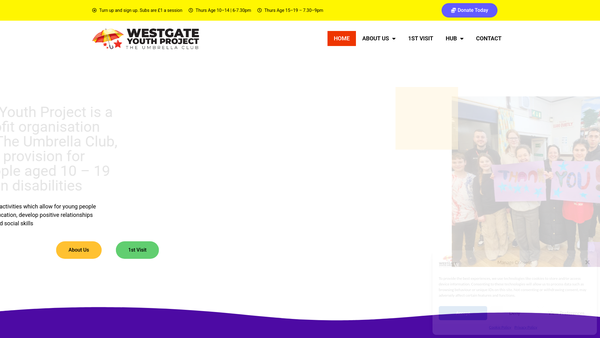 Screenshot of the Westgate Youth Project website
