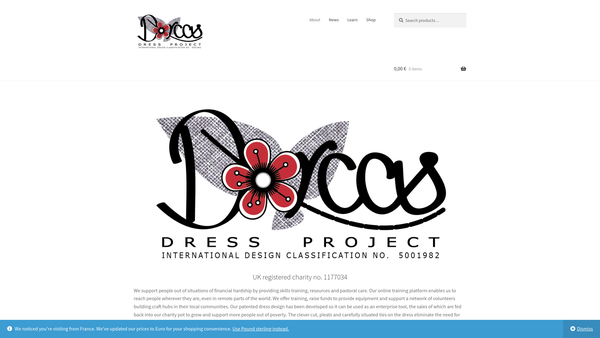 Screenshot of the The Dorcas Dress Project website