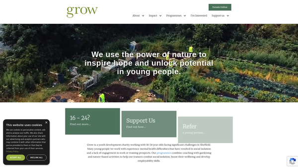Screenshot of the Grow website