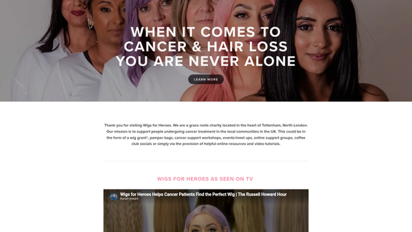 Screenshot of the Wigs For Heroes website
