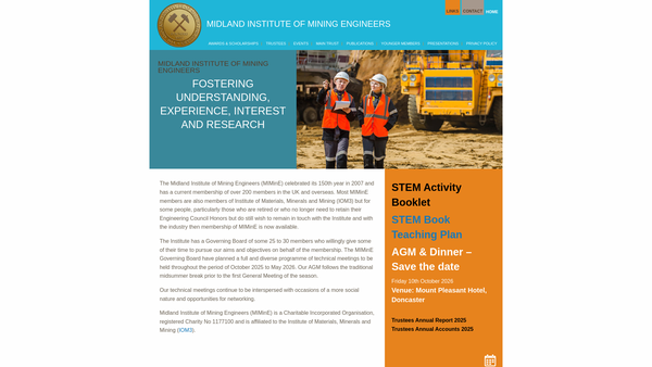 Screenshot of the Midland Institute Of Mining Engineers website