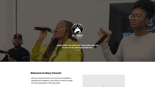 Screenshot of the Glory Church website
