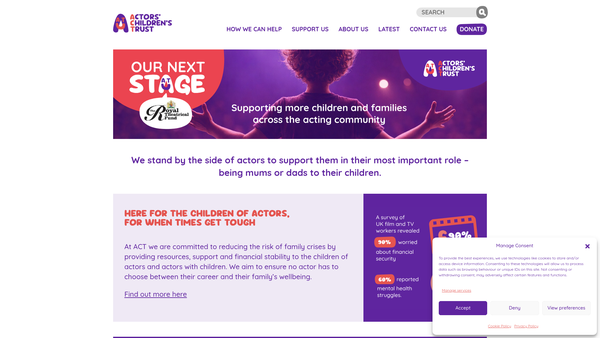Screenshot of the The Actors' Children's Trust website
