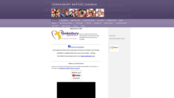 Screenshot of the Tewkesbury Baptist Church website