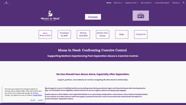 Screenshot of the Mums In Need website