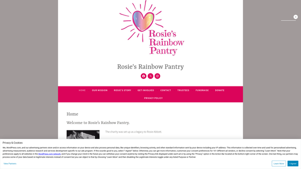 Screenshot of the Rosie's Rainbow Pantry website