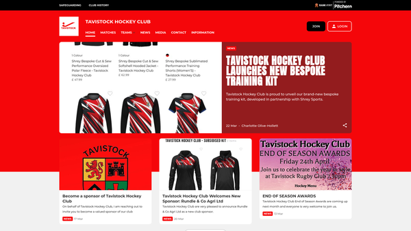 Screenshot of the Tavistock Hockey Club website