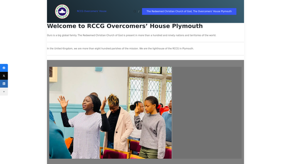 Screenshot of the The Redeemed Christian Church Of God, Overcomers House, Plymouth website