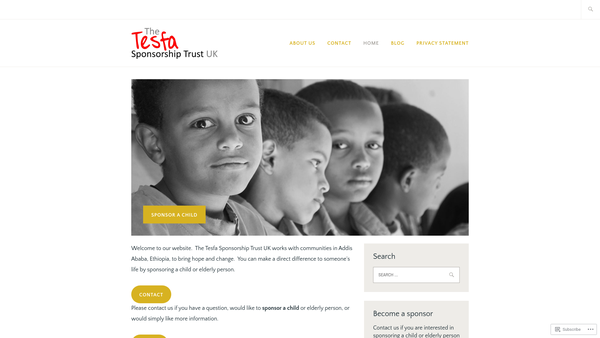 Screenshot of the The Tesfa Sponsorship Trust UK website