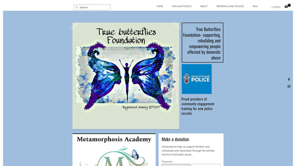Screenshot of the True Butterflies Foundation website