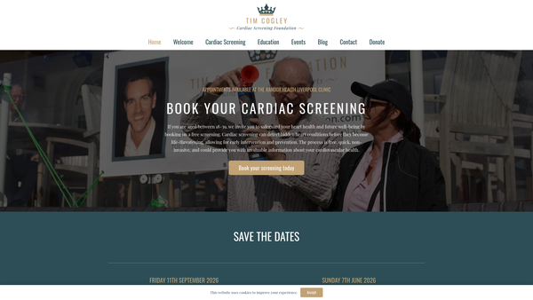 Screenshot of the The Tim Cogley Cardiac Screening Foundation website
