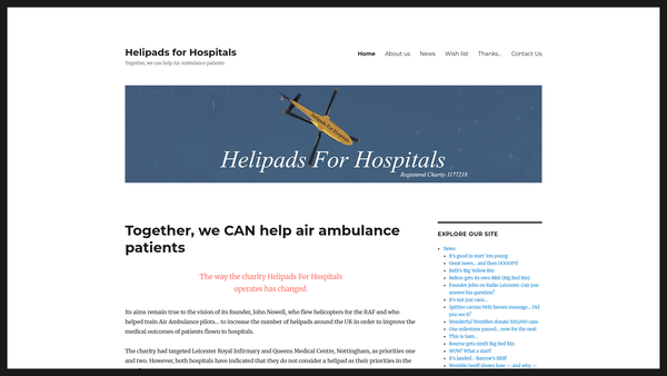 Screenshot of the Helipadsforhospitals website