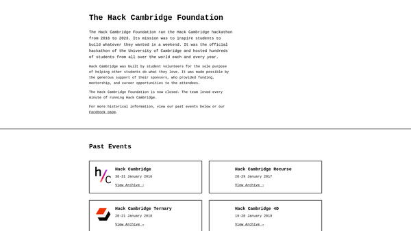 Screenshot of the Hack Cambridge Foundation website