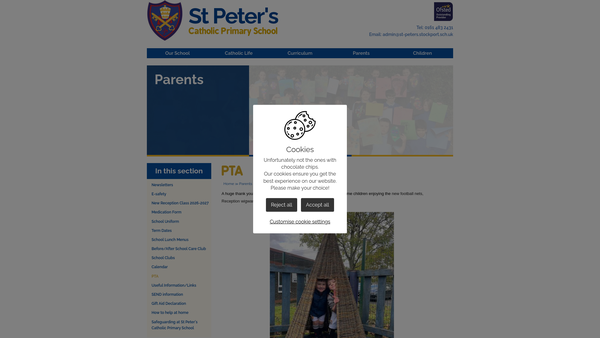 Screenshot of the St Peter's Catholic Primary School Parent Teacher Association website