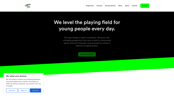 Screenshot of the Behind Every Kick website