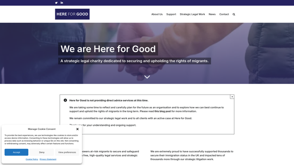 Screenshot of the Here For Good website
