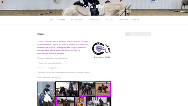 Screenshot of the Calon Riding For The Disabled Association Incorporating Carriage Driving website