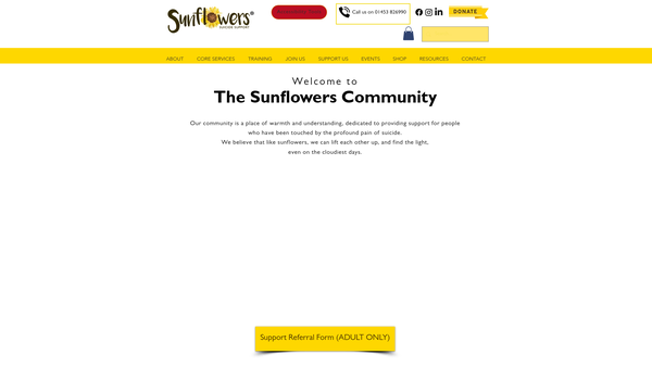 Screenshot of the Sunflowers Suicide Support website