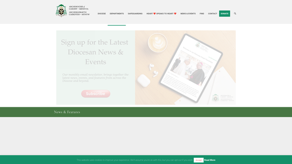 Screenshot of the Archdiocese Of Cardiff-Menevia website