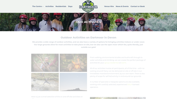 Screenshot of the Dartmoor Activity Centre - Broadleas website