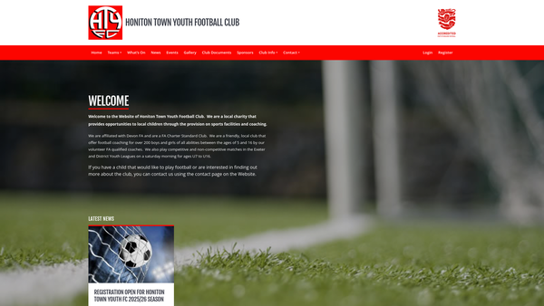 Screenshot of the Honiton Town Community Football And Sports Association website