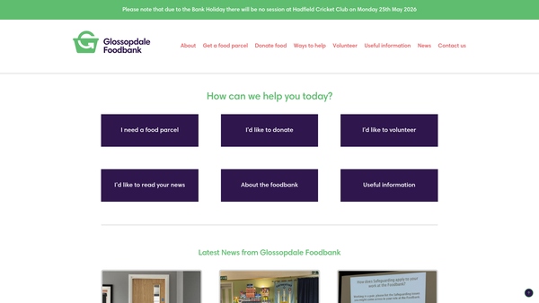 Screenshot of the Glossopdale Foodbank website