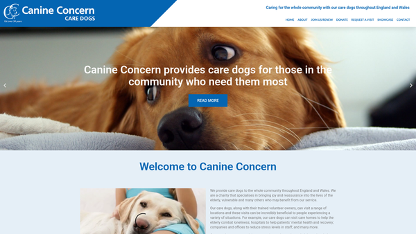 Screenshot of the Canine Concern website