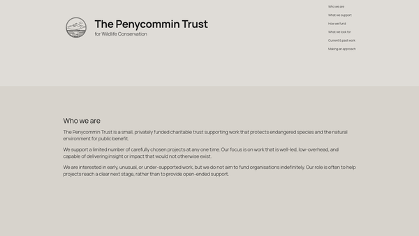 Screenshot of the The Penycommin Trust For Wildlife Conservation website