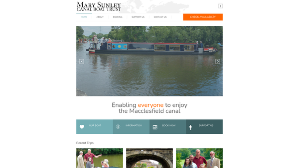 Screenshot of the The Mary Sunley Canal Boat Trust website