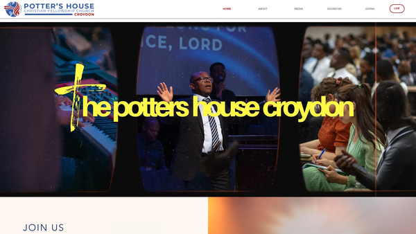 Screenshot of the Potters House Christian Fellowship UK Surrey Church website