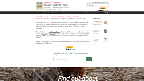 Screenshot of the Dachshund Health UK website