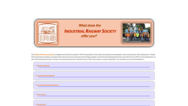 Screenshot of the Industrial Railway Society website