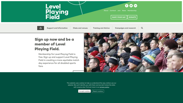 Screenshot of the Level Playing Field website