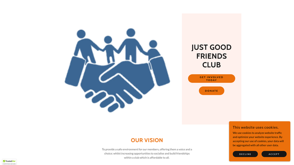 Screenshot of the Just Good Friends Club website