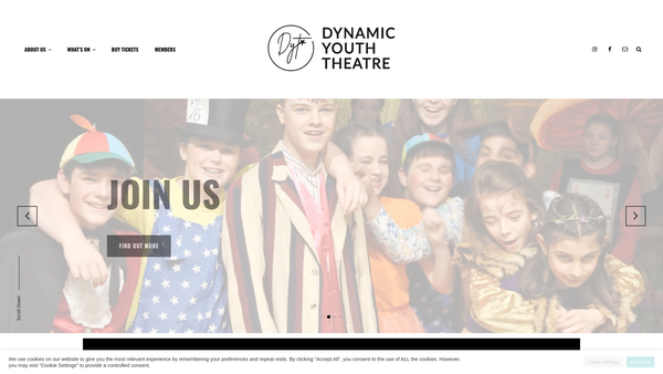 Screenshot of the Dynamic Youth Theatre website