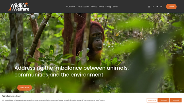 Screenshot of the Wildlife And Welfare website