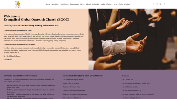 Screenshot of the Evangelical Global Outreach Church website