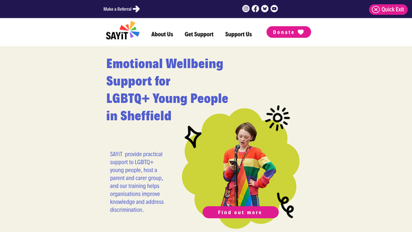 Screenshot of the Sayit (Sheena Amos Youth Trust) website