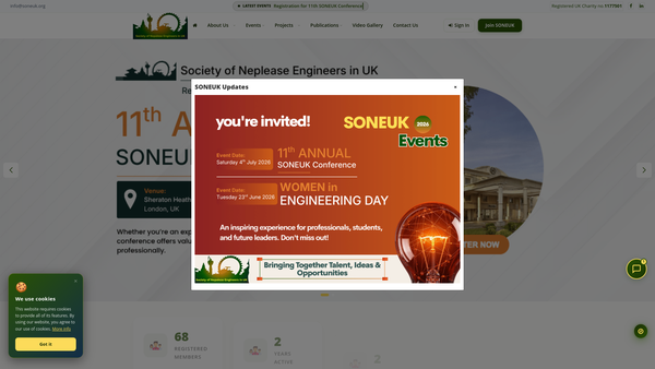 Screenshot of the Society Of Nepalese Engineers UK website