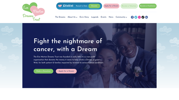 Screenshot of the The Eve Merton Dreams Trust website