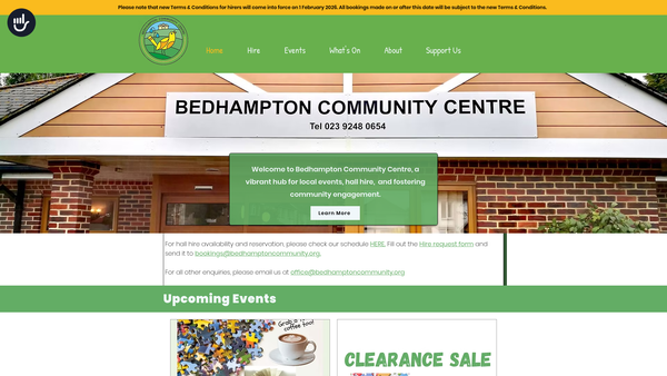 Screenshot of the Bedhampton Community Centre CIO website