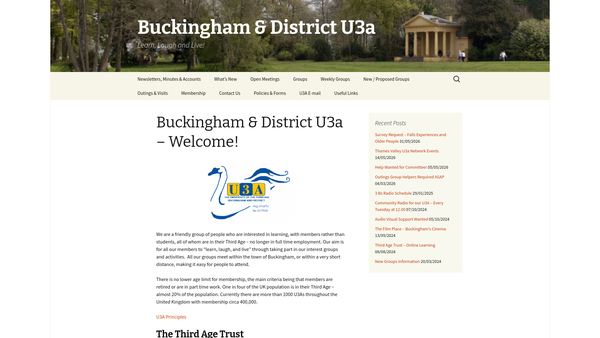 Screenshot of the Buckingham And District U3A website