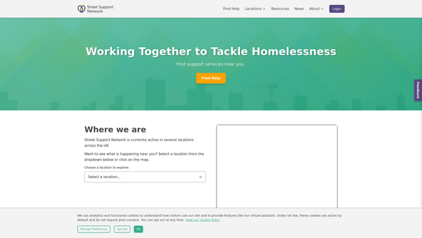 Screenshot of the Street Support Network Limited website