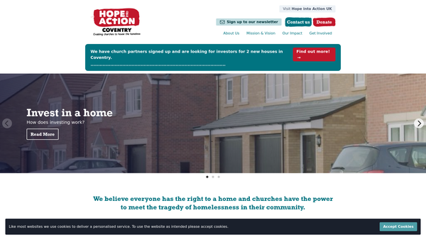 Screenshot of the Hope Into Action: Coventry website
