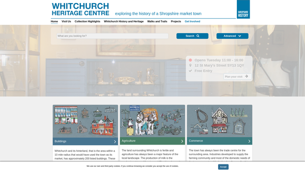 Screenshot of the Whitchurch Museum And Archives website