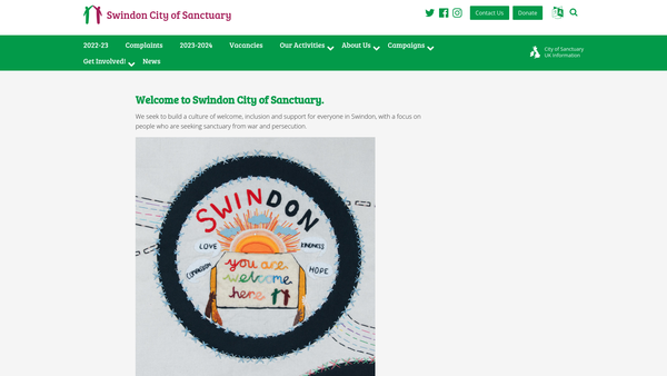 Screenshot of the City Of Sanctuary Swindon website