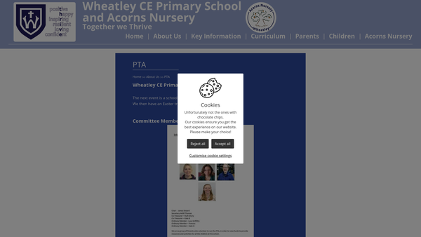 Screenshot of the Wheatley Primary School PTA website
