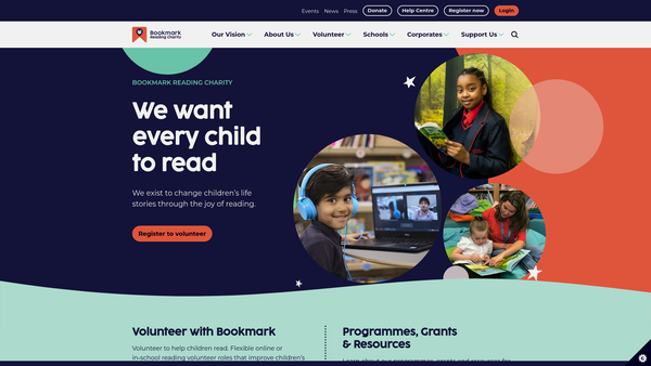 Screenshot of the Bookmark Reading Charity website